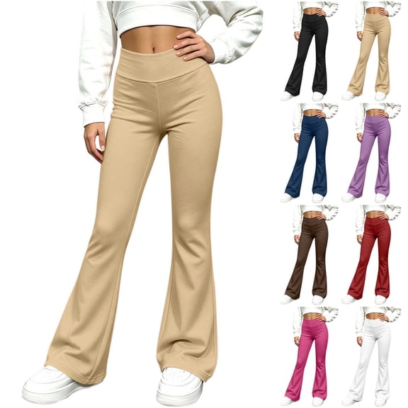 Spazoro Girls Flare Leggings Size 4T-14Y, Solid Color High‑Rise Waist Flared Leg Stretchy Slim Fit Bootcut Trousers Fall Casual Bottoms Khaki