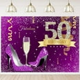 thumbnail image 2 of Purple 50th Birthday Backdrop for Lady Women Glitter Gold Sequins Stars Dots Heels Fabulous 50 Fifty Years Old Bday Party Decorations Banner Supplies Photo Booth Props, 2 of 5