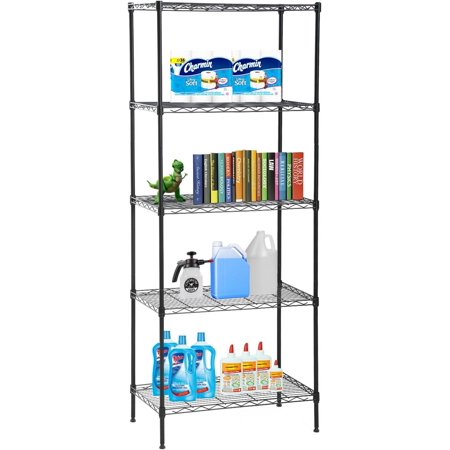 5 Tier Shelving Unit NSF Wire Shelf Metal Large Storage Shelves Heavy Duty Height Adjustable Commercial Grade Steel Utility Layer Shelf Rack Organizer 750 LBS Capacity -24x14x60,Black