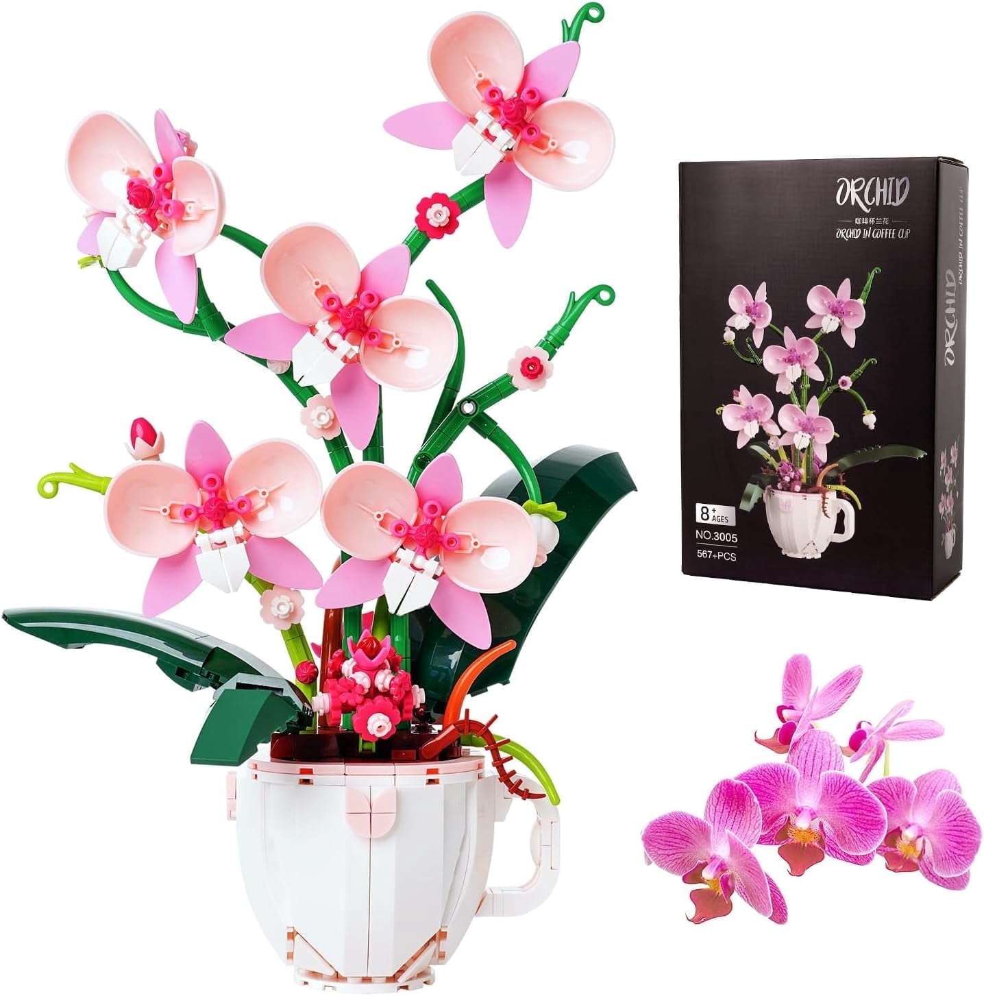 GZBrick, Home Decor Flower Building Set, 567 Pieces, Pink