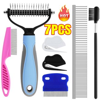 Double-Sided Dematting Pet Brush For Dogs & Cats – Stainless Steel, Pink/Blue