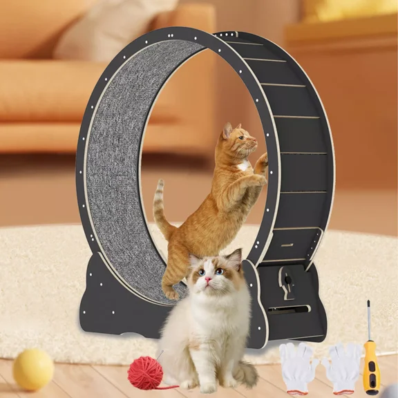 Solid Wood Low Noise Cat Exercise Wheel Running Wheel W/ Lock for Indoor Cat