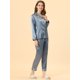 thumbnail image 2 of Conjuntos de pijama para mujer Ropa de dormir de manga larga con botones Traje de noche suave para mujer Conjuntos de salón Pj Azul XS, 2 of 5