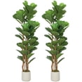 thumbnail image 1 of HOMCOM Faux Fiddle Leaf Fig Tree Set of 2, 5FT Fake Tree for Indoor Decor, 1 of 10