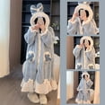 thumbnail image 2 of MKndvns Women Long Sleeve Plush Robe Winter Cute Cartoon Coral Velvet Pajama Loungewear Thickened Double Velour Animal Pajamas Household Robes Sleepwear Bowknot, 2 of 6