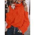 thumbnail image 2 of Womens Cold Shoulder Oversized Turtleneck Sweaters Long Sleeve Chunky Solid Color Knitted Pullover Outwear Coat, 2 of 7