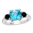 thumbnail image 2 of Mauli Jewels Rings for Women 2.2 Carat Cushion Shape Blue-topaz And Black Diamond Gemstone Ring Prong-Setting 10K White Gold, 2 of 6