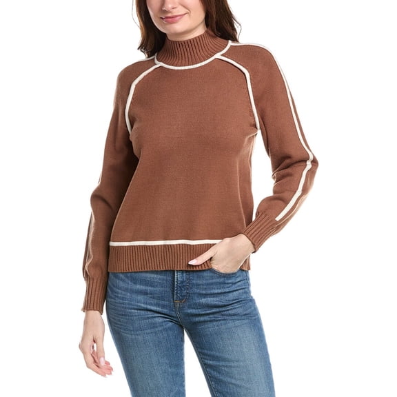 T Tahari womens Mock Neck Contrast Pullover, m, Black