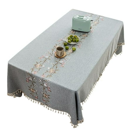 

2 Pack Tablecloths For Rectangular Table Plain Color Embroidery Tablecloth With White Tassel Cotton Linen Table Cover For Living Room Kitchen Garden Picnic Party High Tea-Grey-140*200cm
