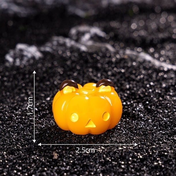 Luz nocturna de resina de cabeza de calabaza de Halloween | Decoración en miniatura que brilla en la oscuridad | Adorno de mesa espeluznante con fantasmas y murciélagos | Acento de escritorio