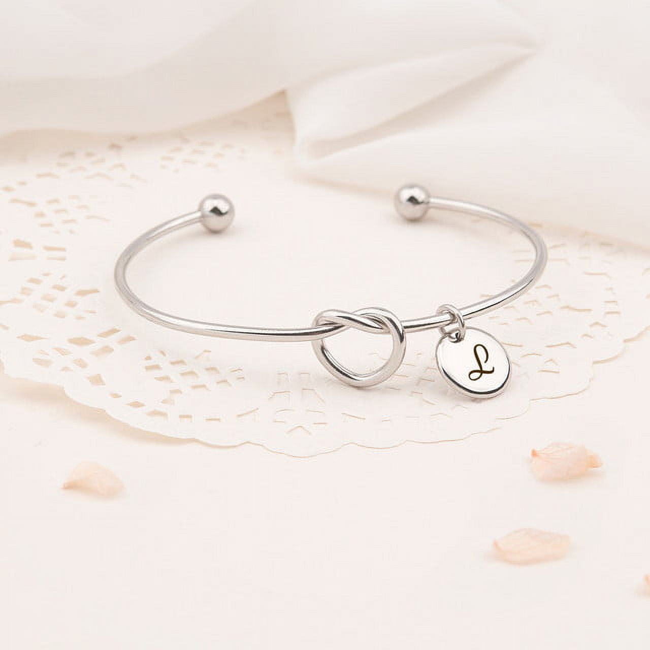 Anavia Women "I Couldn’t Tie the Knot Without You" Personalized Bridesmaid Gift, Bridesmaid Proposal Bracelet, Tie the Knot Jewelry, Custom Initial Engraving Bracelet, Bridal Party Wedding Gift Set