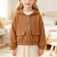 thumbnail image 6 of Girls Corduroy Jacket Hooded Cropped Zip-Up Lightweight Fall Coffee,Size 8 T, 6 of 9