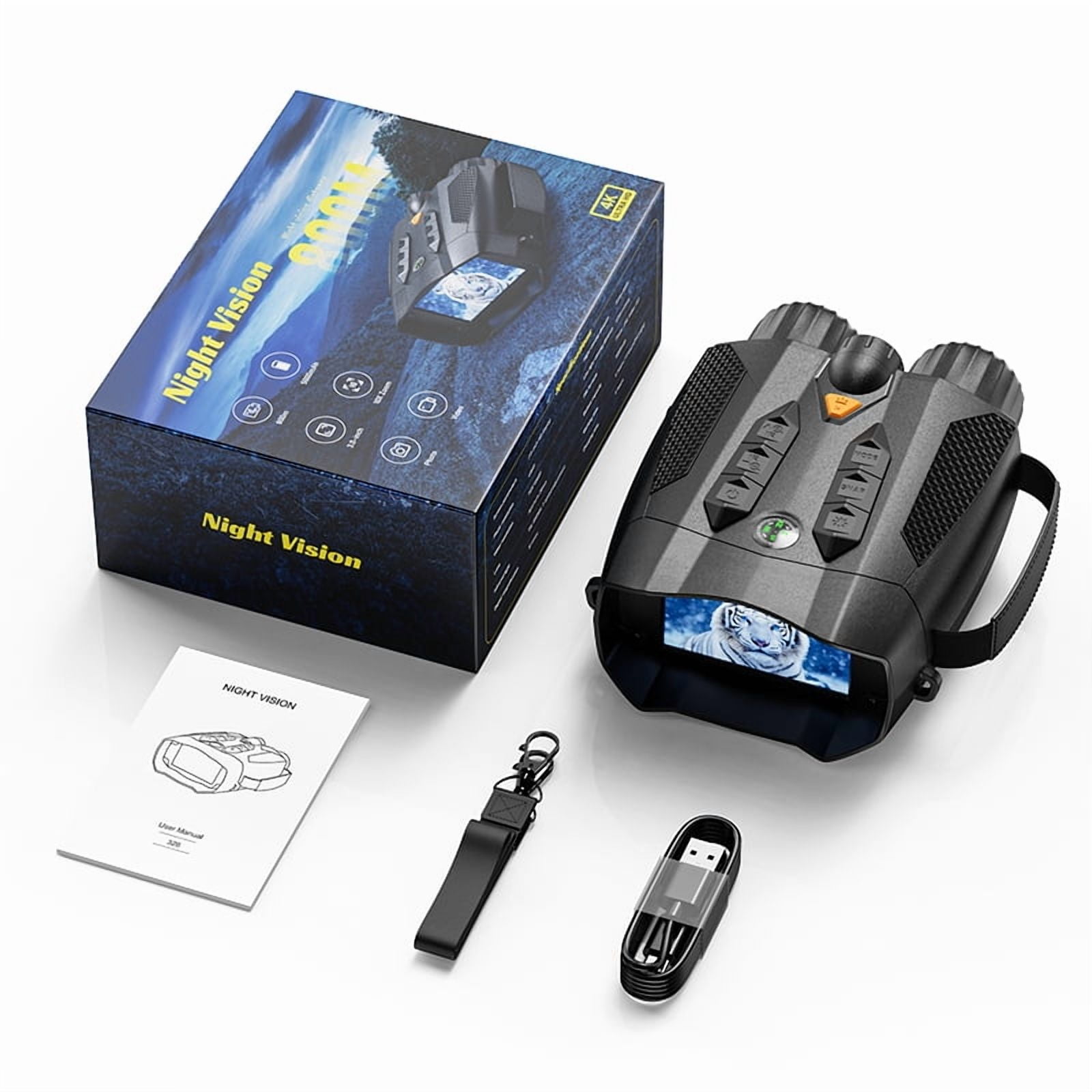 3'' HD Screen 8X Digital Zoom External Flashlight Night Vision Goggles, 4K Night Vision Binoculars With 5000mAh Rechargeable Battery, 32GB TF Card Can Save Photo And Video for Camping Outdoor