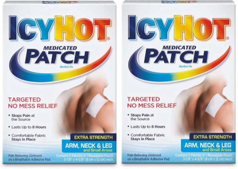 ICY HOT Medicated Patches Extra Strength Small (Arm, Neck, Leg) 5 Each (Pack of 2)