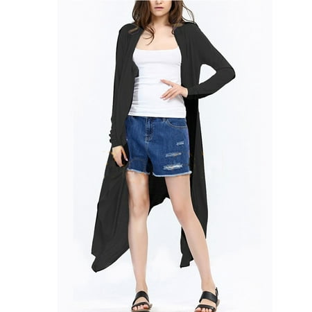 - Women's Long Open Front Drape Lightweight Maxi Long Sleeve Black Kimono Cardigan Duster Sweater
