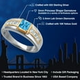thumbnail image 2 of Gem Stone King 925 Silver and 10K Yellow Gold Swiss Blue Topaz and White Lab Grown Diamond Statement Ring for Men | 1.25 Cttw | Princess 5MM | Gemstone November Birthstone | Size 10, 2 of 5