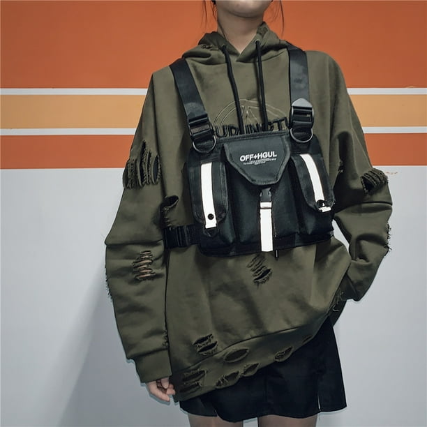 Bolsa De Pecho Hip Hop Rinonera Hombre Mujer Chaleco Hip Hop Street Shoulder Pack Reflective Black Walmart en linea