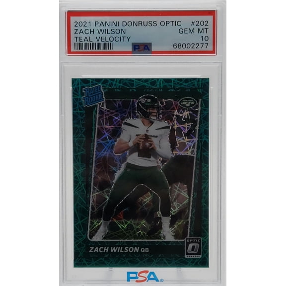 Zach Wilson Jets 2021 Donruss Optic Green Teal Velocity Rookie Card #202 PSA 10