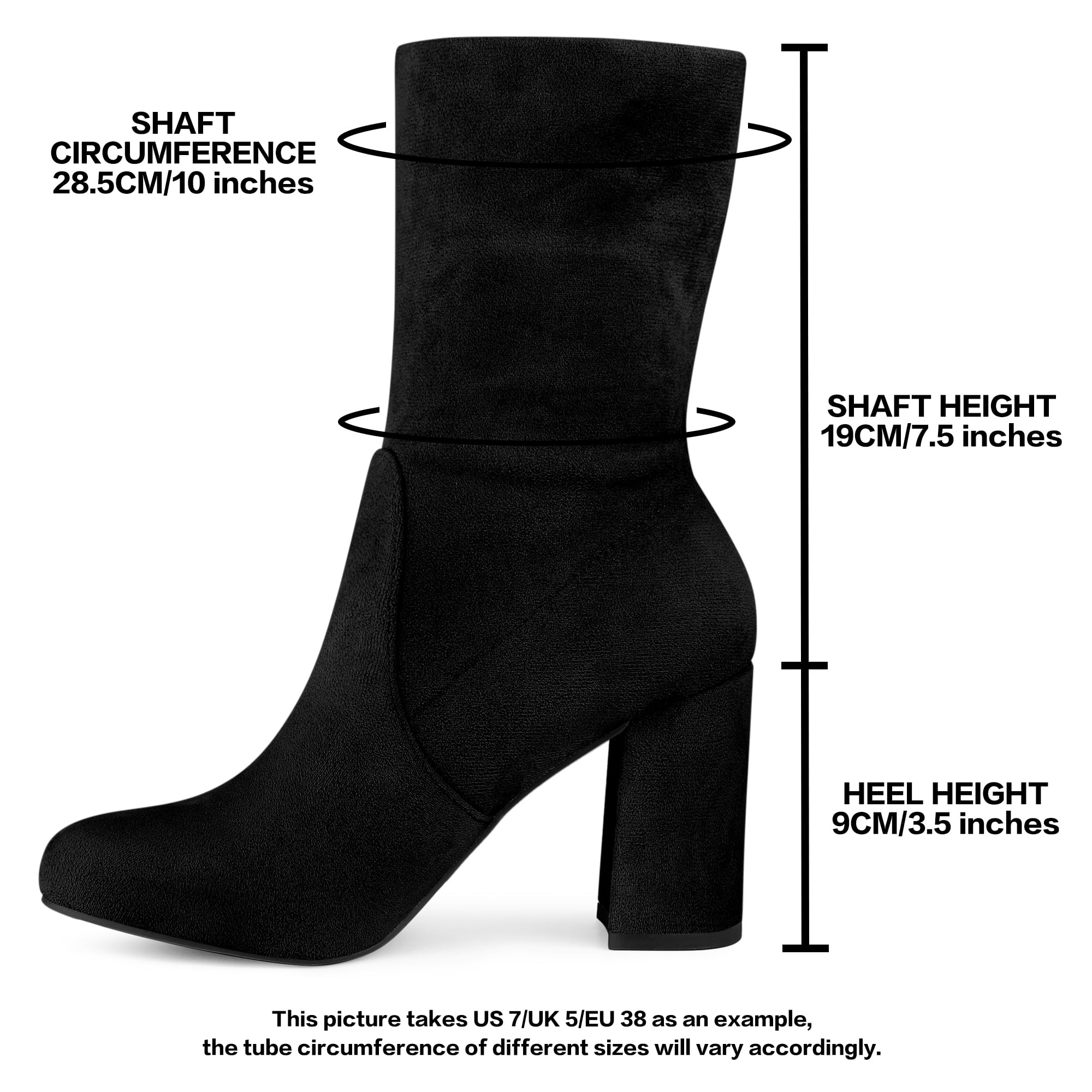 DARING DIVA Women's Rounded Toe Block Heeled Foldable Mid-Calf Boots Black US 7