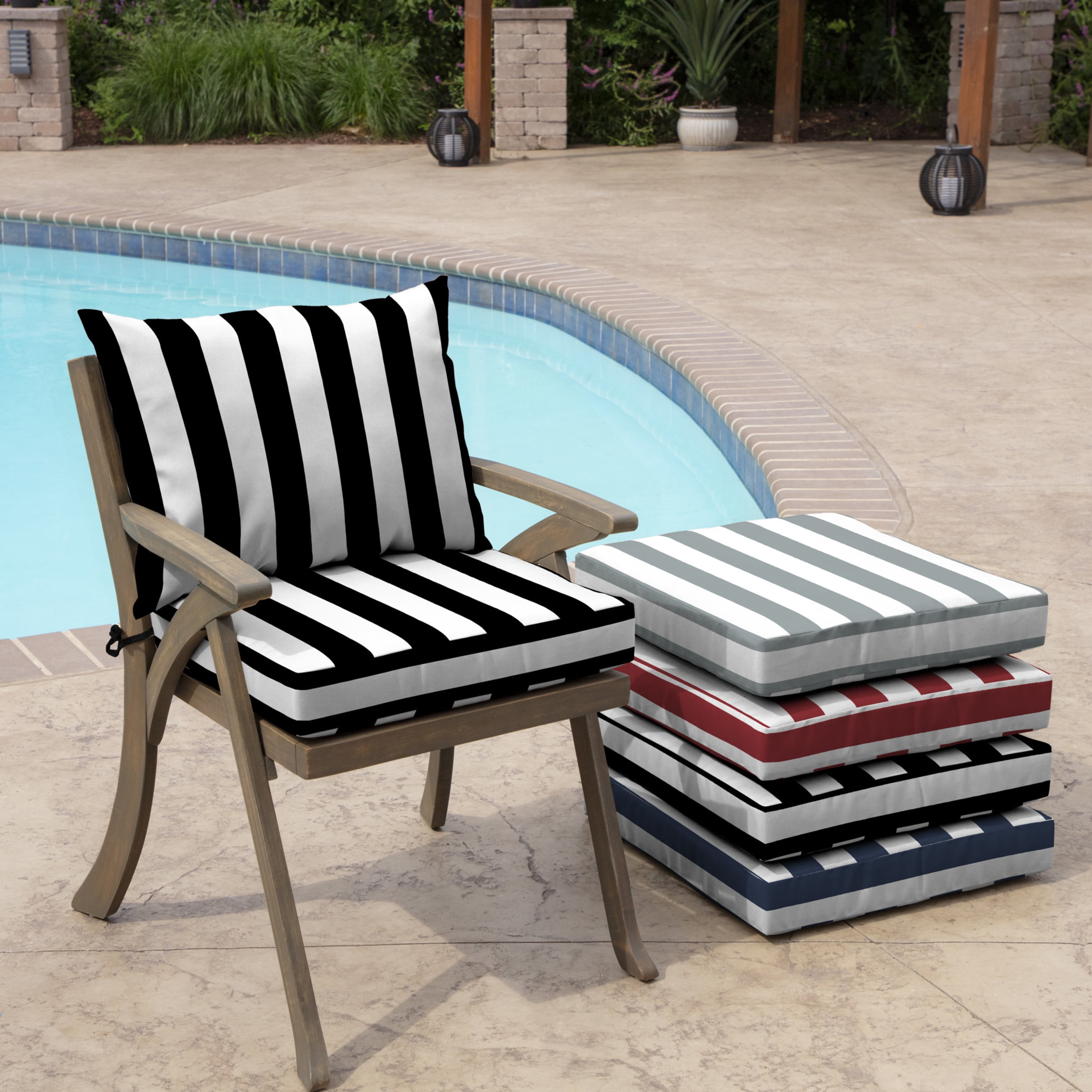 Rohando Stripe Outdoor/Indoor 2-Piece Deep Seat Cushion Set for Patio Furniture, Natural Grey Latitude Run Fabric: Gray