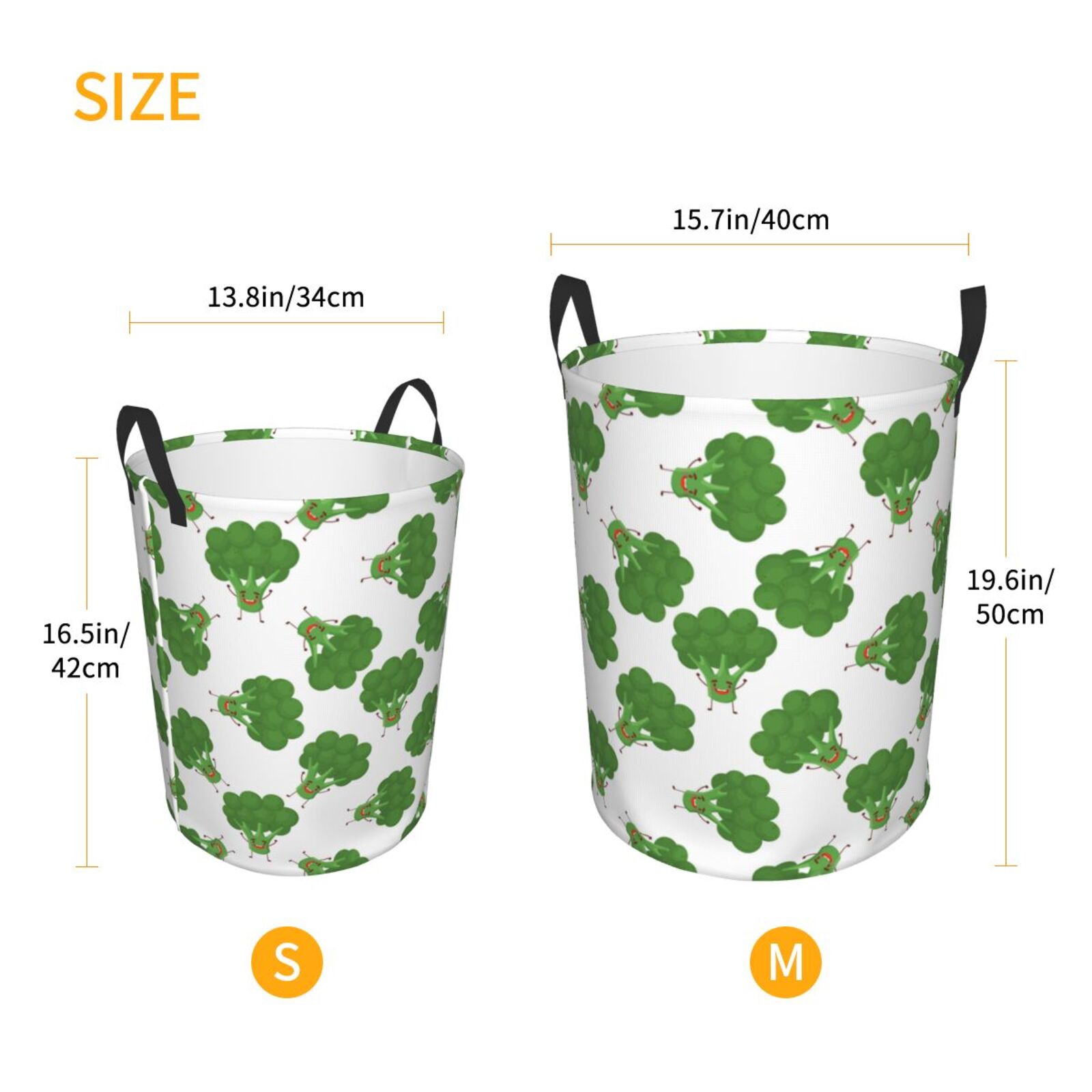 Large Laundry Basket with Handles - Bright broccoli cartoon funny Kids Baby Dirty Clothes Laundry Hamper for Bedroom Aesthetic
