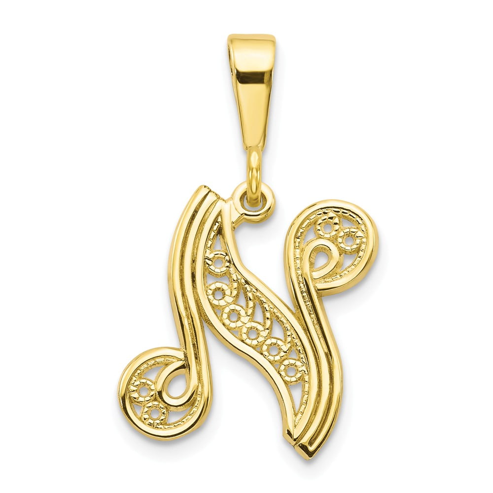 Solid 10k Yellow Gold Initial N Pendant Charm 