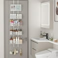 thumbnail image 3 of Adjustable Over The Door Organizer, Hanging Door Storage with PVC Pocket and 4 Metal Baskets Wall Mount, Closet Door Organizer Behind Door Rack for Bathroom Bedroom Closet, White, 3 of 7