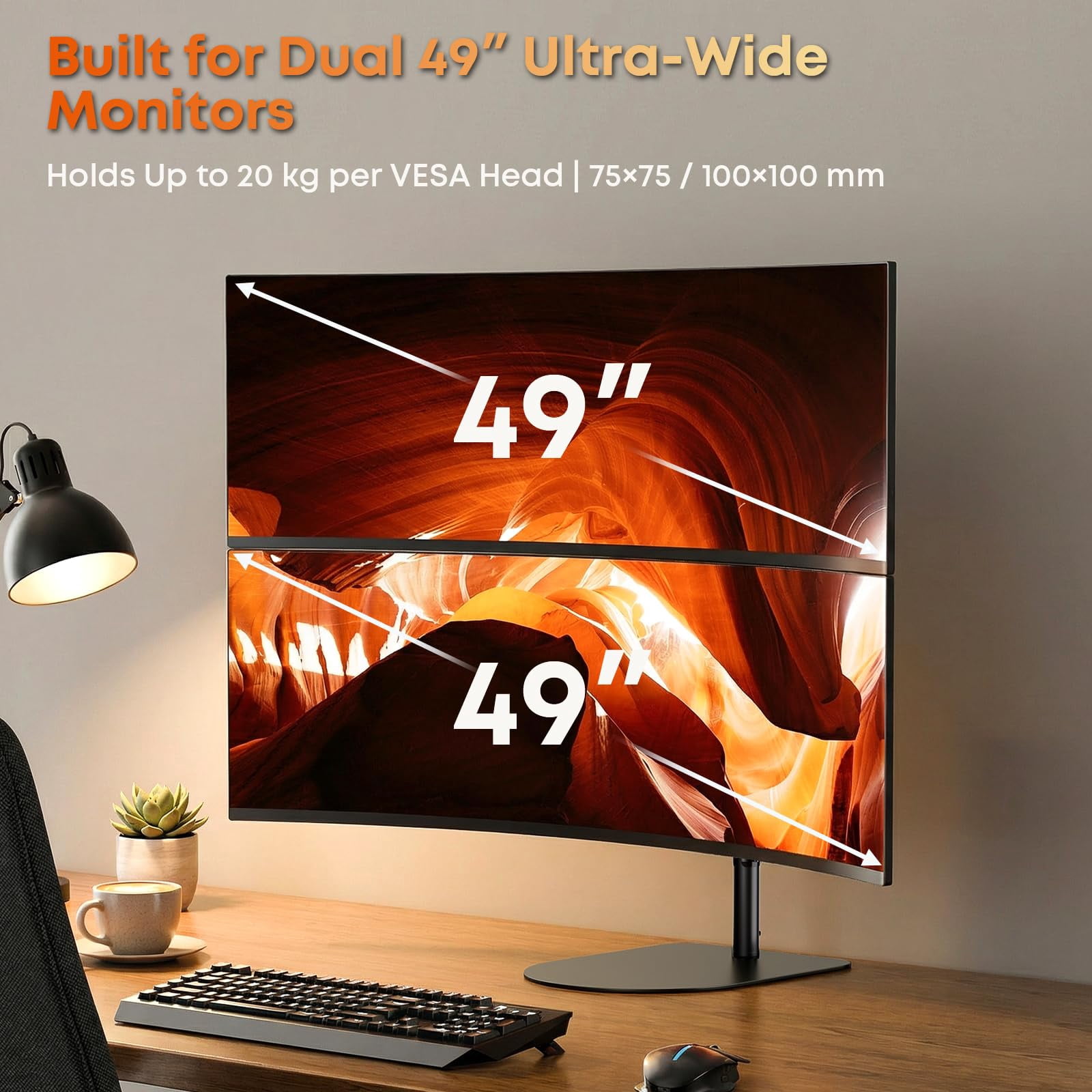 PUTORSEN Dual Stacked Monitor Stand - 17-49 inch Freestanding Vertical Dual Ultrawide Monitor Mount, Adjustable Heavy Duty Desk Stand, Max Load 44 lbs (per Screen)