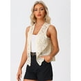 thumbnail image 2 of DARING DIVA Women's Floral Crochet Hollow Out Sleeveless Vest Cardigan M Beige, 2 of 6
