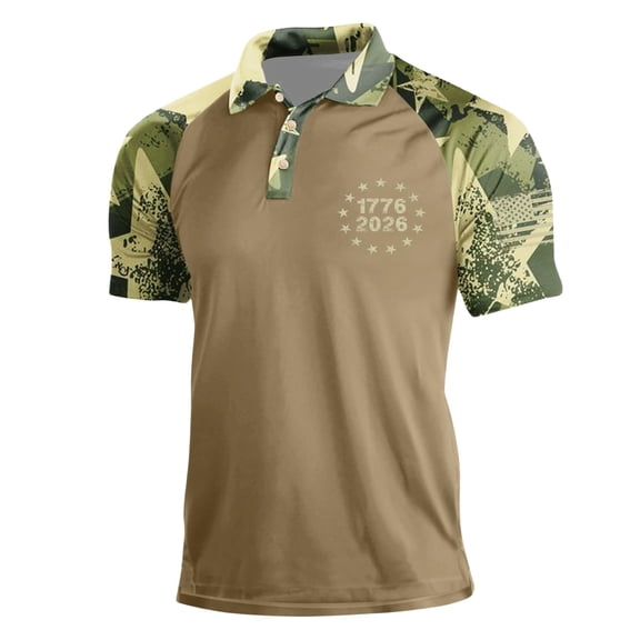 Dresfit Independence Day Polo Shirts Mens Lapel Henley Camo Shirt 1776 - 2026 250 Anniversary Usa Graphic Tees Raglan Sleeve Muscle 4th Of July Shirts Khaki M