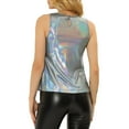 thumbnail image 4 of INSPIRE CHIC Metallic Tank Top for Women's Sleeveless Club Party Shiny Shirt XL Shiny Silver, 4 of 7
