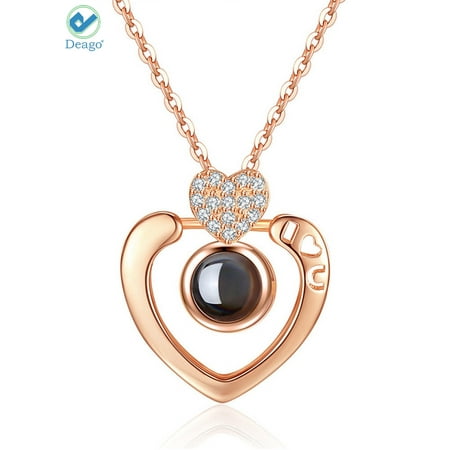 Deago Love Heart Pendant Chain Necklace for Women 100 Languages of I Love You Memory Necklace Best