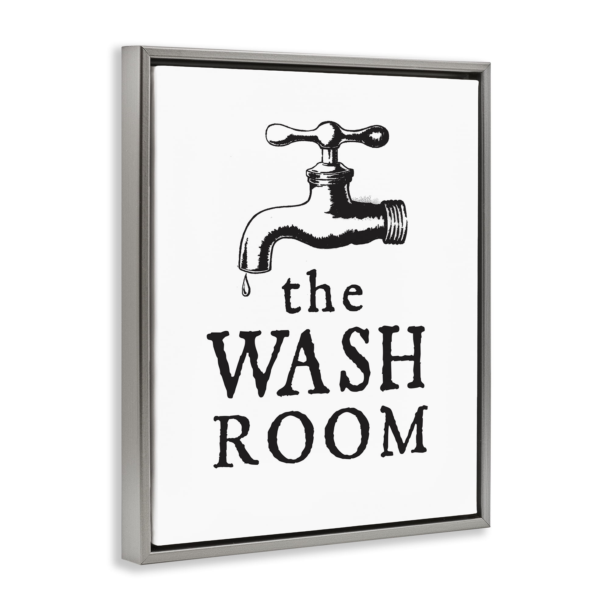 Stupell Industries Vintage Wash Room Typography Painting Gray Floater Framed Art Print Wall Art, 17 x 21