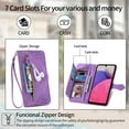 thumbnail image 4 of Feishell Case For Samsung Galaxy A16 5G,Embossed Premium PU Leather Wallet Flip Cover Card Slots Zipper Pocket Kickstand with Wrist Strap,Magnetic Closure Handbag Shockproof Cover, Purple, 4 of 7