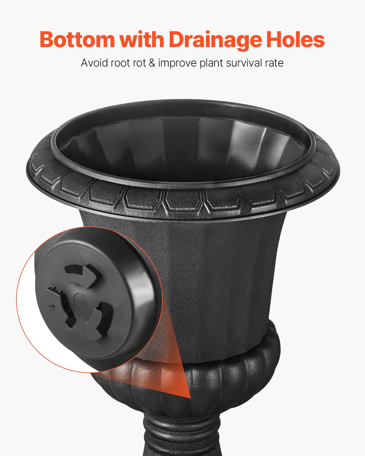 VEVOR Plastic Urn Planters, 15.8 x 26.4 Inch, 2 Pack Black Classic Flower Pots Front Porch Planters, Indoor & Outdoor Vase for Wedding, Party, Event, Home, Stage, Garden, Balcony, Patio Decoration
