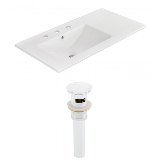 American Imaginations 35.5-in. W 1 Hole Ceramic Top Set In White Color - Overflow Drain Incl. AI-23874