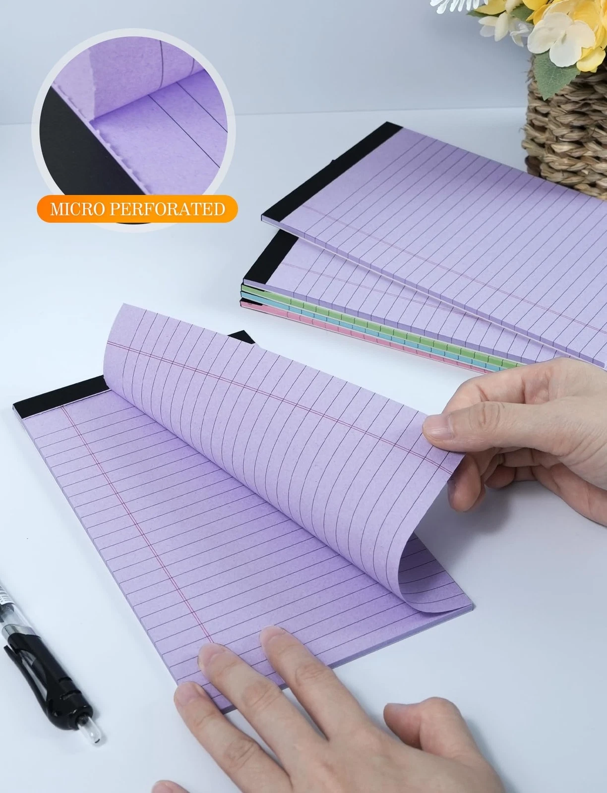 Colored Legal Pads 5x8 Small Note Pads , 6 Pack 5x8 Purple Notepads, Pink Notepad for Home Office Supplies, Lined Notebook Paper 5x8 Notes, 30 Sheets/Pad