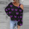 thumbnail image 2 of Penkiiy Womens Valentine Day Sweatshirt Off-shoulder Shirt Graphic Long Sleeve Pullover Tops S Black, 2 of 5