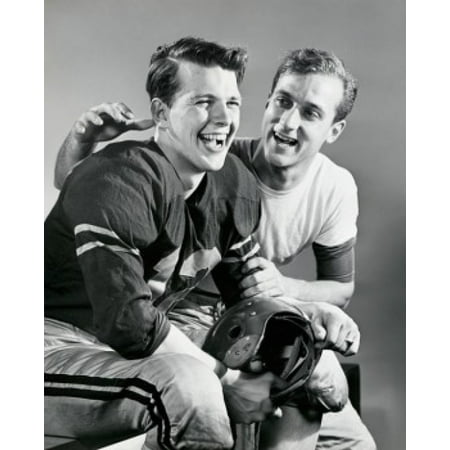 Close-up of two football players sitting together and smiling Poster (Best Place To Sit In A Football Stadium)