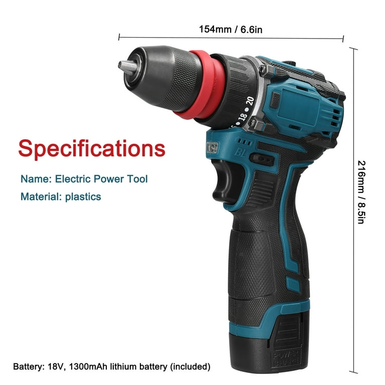 Power 18V 2in1 Lithium Drill Electric Screwdriver Multi-function