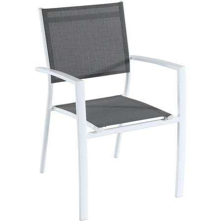 Hanover Naples 7-Piece Outdoor Dining Set w/ 6 Sling Chairs in Gray/White and 40" x 118" Expandable Dining Table