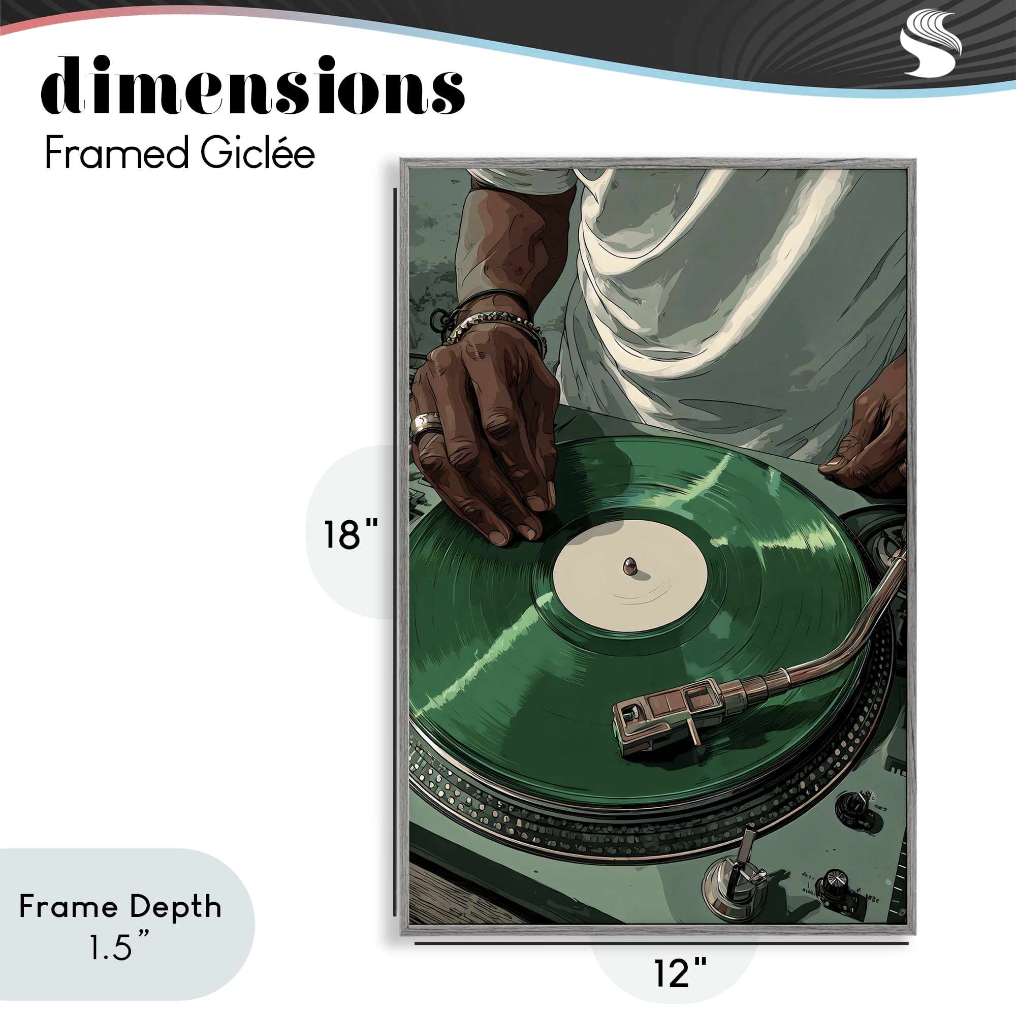 Stupell Industries DJ Spinning Green Record Gray Framed Giclee Art, design by Franklyn Gregory
