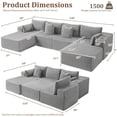 thumbnail image 2 of 4 Seats Boneless Modular Cloud Sectional Sofa with Chaise & Ottoman, Extra-Wide Deep Seats Plush Corduroy Sleeper Soft Couch for Modern Living Room, Small Space Apartment Light Grey 138"-U Shape Left, 2 of 8