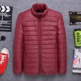 thumbnail image 2 of VSSSJ Men's Padded Jacket Plus Size Long Sleeve Solid Color Zip Up Stand Collar Puffer Coats Winter Fashion Thin Lightweight Thermal Coat Wine XXXL, 2 of 3