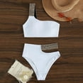 thumbnail image 4 of WREESH Womens Two Piece Swimsuit One Shoulder Bathing Suits Cutout Swimsuit Fashion Comfortable Sequin Short Sleeve Conjoined Body Sunscreen Diving Suit Bikinis Tops White, 4 of 5