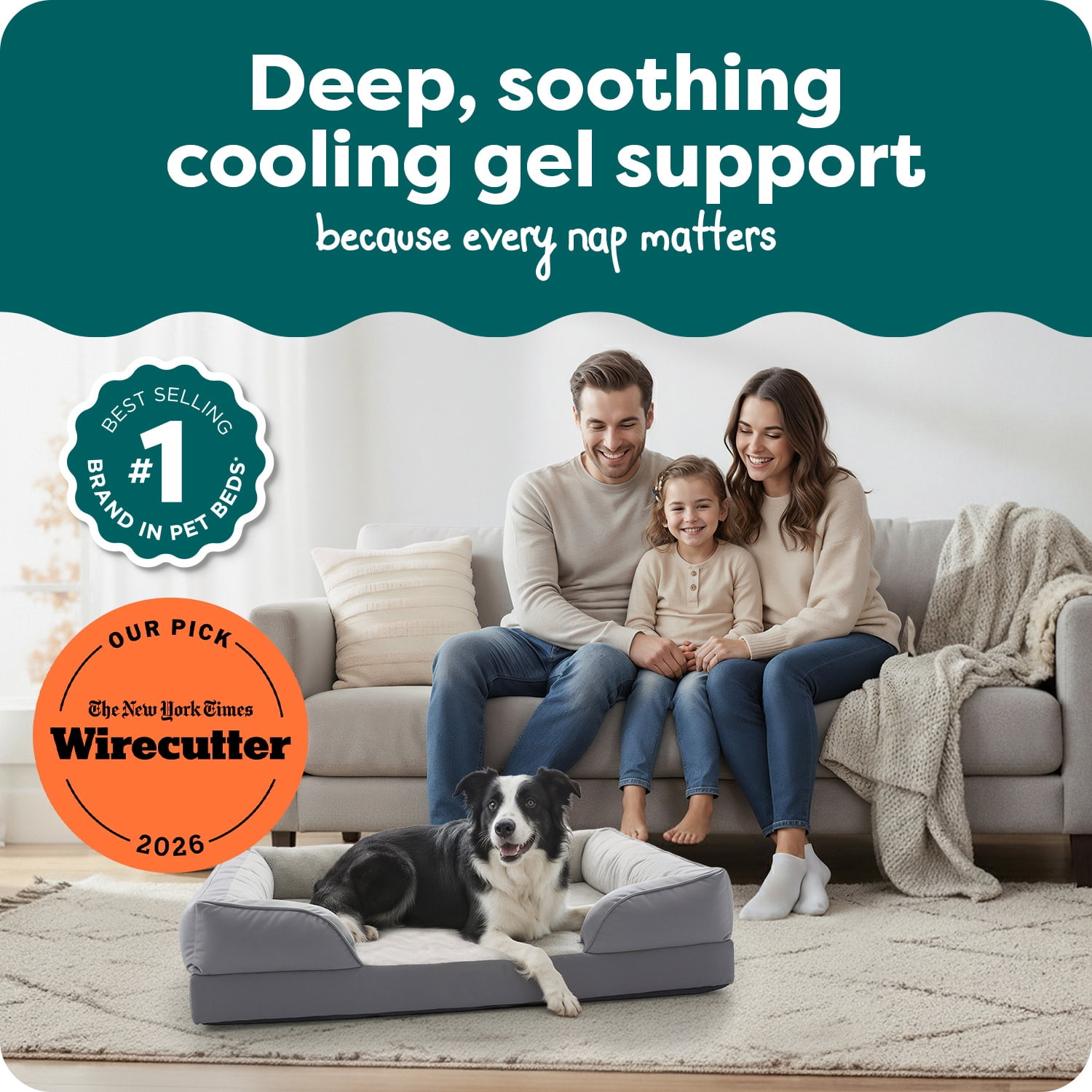 FurHaven Cooling Gel Dog Bed for Large Dogs, Perfect Comfort Sofa Bed, Cool Gel-Top Foam & Solid Orthopedic Foam Base for Joint Support, Removable Washable Cover, Large, Plush & Velvet, Granite Gray