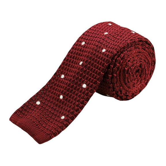 Burgundy, White Dotted Men's Knit Tie