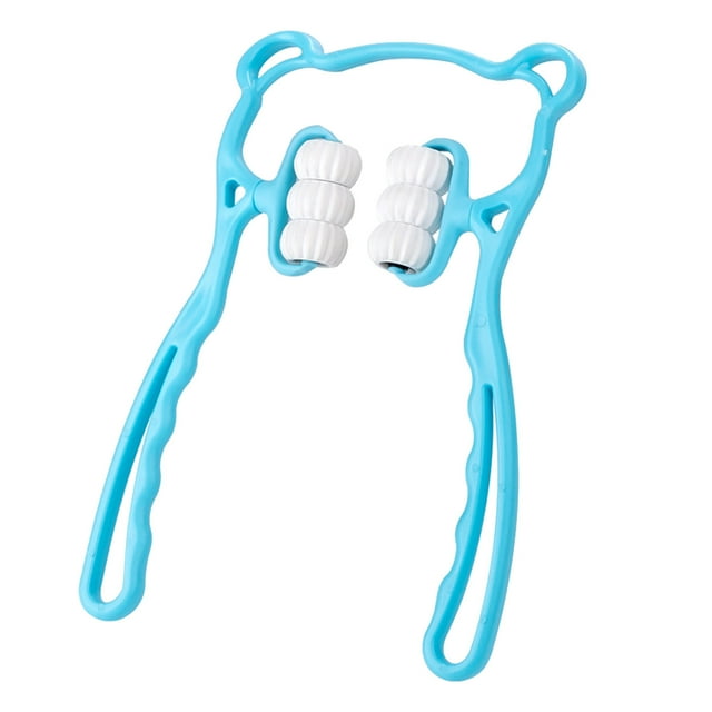 Masajeador de cuello con 6 rodillos de masaje, masajeador de mano para cuello, espalda, hombros, cintura y piernas (azul)