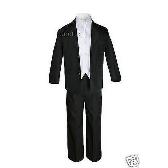 White Vest Necktie 5pc Baby Boys Kid Teen Formal Wedding Black Suits Tuxedo S-20