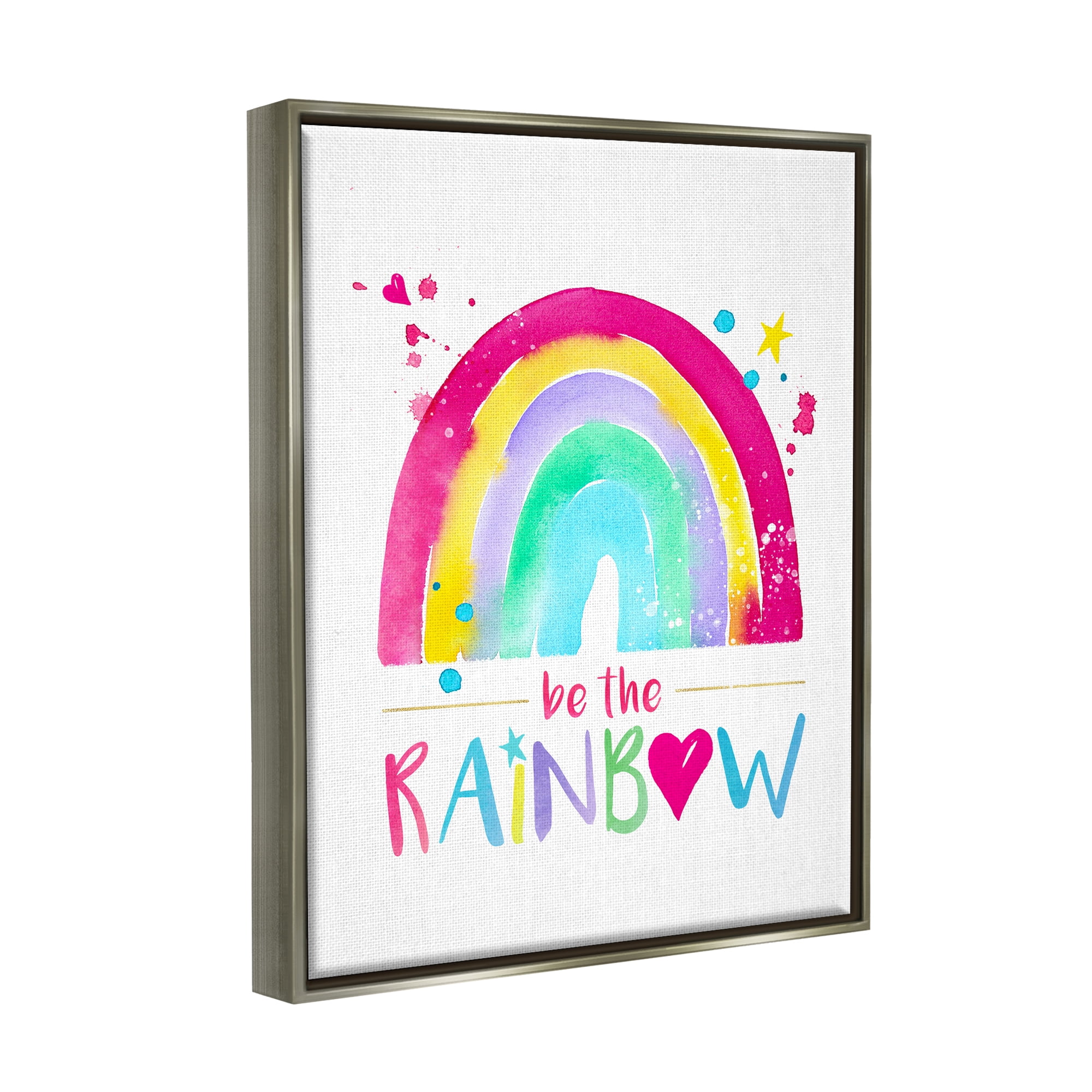 Stupell Industries Modern Rainbow Splash Inspirational Painting Gray Floater Framed Art Print Wall Art, 17 x 21